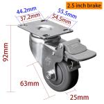 EDL Light TPE Casters Zinc Coating 2.5inch 70kg Plate by Rigid,Swivel and Brake