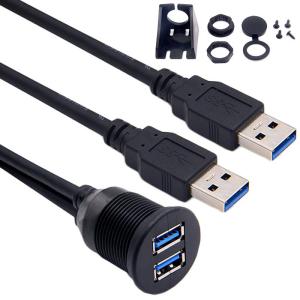 Quality Car Dashboard Panel Flush Mount USB 3.0 Dual Port Dock Adapter Male to Female Extension Cable wholesale