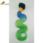 Customized Ombre Human Hair Extensions Bouncy Purple Blue Colored