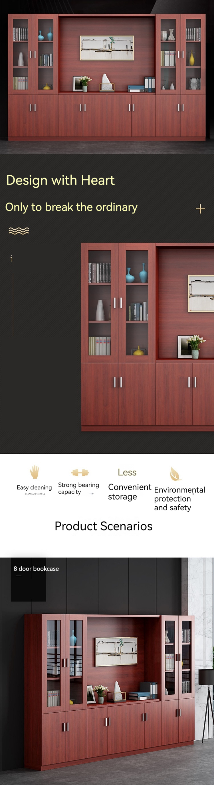 Stylistic Wooden Office Bookcase File Data Cabinet for Commercial Storage and Display