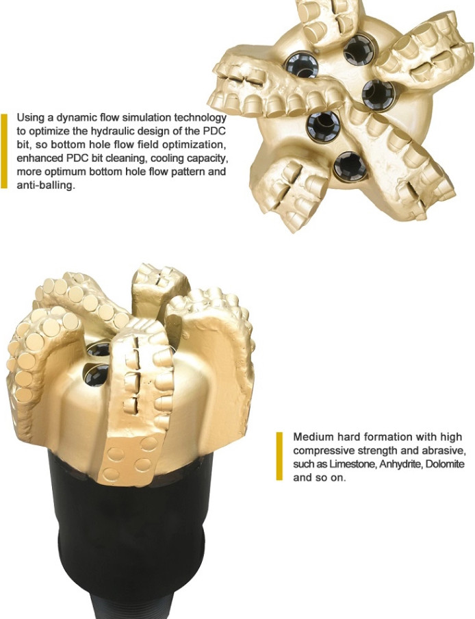 High Strength PDC Drill Bit Extremely Fast Penetration Rates Long Working Life