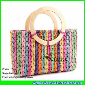 Quality LUDA Rainbow Stripes Corn Husk Woven Bag Summer Beach Straw Bag wholesale
