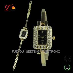Quality Diamond inset case and metal band slim stone quartz watch for ladies wholesale