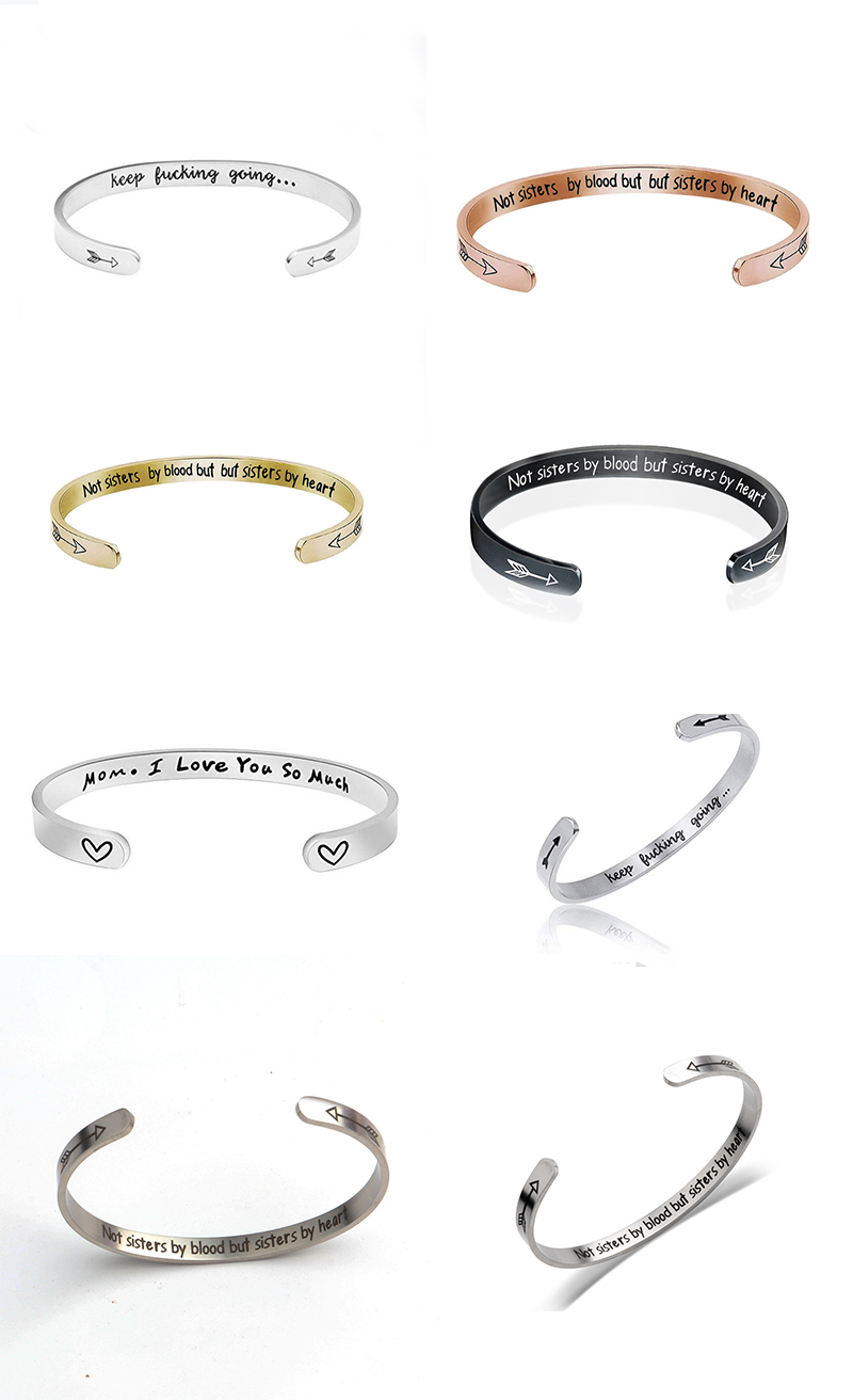 C Shape Wrist Bangle Bracelet With Charms Stainless Steel Material OEM