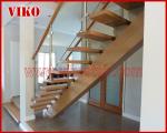 Solid Wood Staircase VK91S Beech Handrail Tread Beech ,Railing tempered glass,