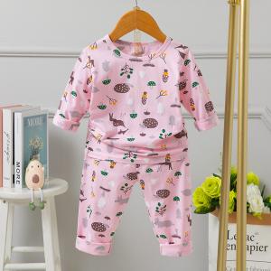 Quality Round Neck Kids Pyjama Set / Long Sleeve Cotton Pjs 120cm Height grind For 5years wholesale