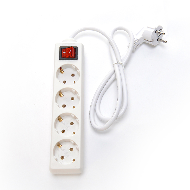 Residential / General-Purpose European Power Extension Board with Surge Protection and 4 Independent Switch Outlets