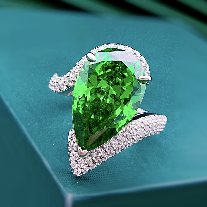 Luxury Emerald CZ Diamond Rings Real 925 Sterling Silver Handmade Jewelry for Women