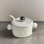 2024 Trendy Ceramic Double Ear Heart-Shape Bowl Stainless Steel Lid Microwaveabl
