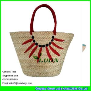 Quality LUDA embroidery pattern handbag fashion big cornhusk straw bag 2013 wholesale