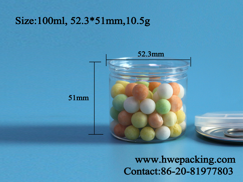 Airtight 100ml Plastic PET Cans For Salt Sugar Chocolate Beans Chewing Gum