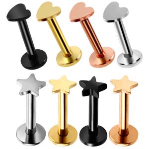 Quality High quality gold plated star heart shaped lip labret stud piercing jewelry wholesale