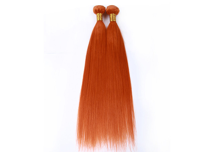 Orange Virgin Human Hair Extensions 12 Inch Double Stitch Weft Single Drawn