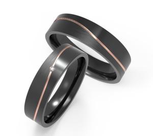 Quality Hypoallergenic Black Titanium Ring With Wavy Rose Gold Set Zircon Design For Couples wholesale