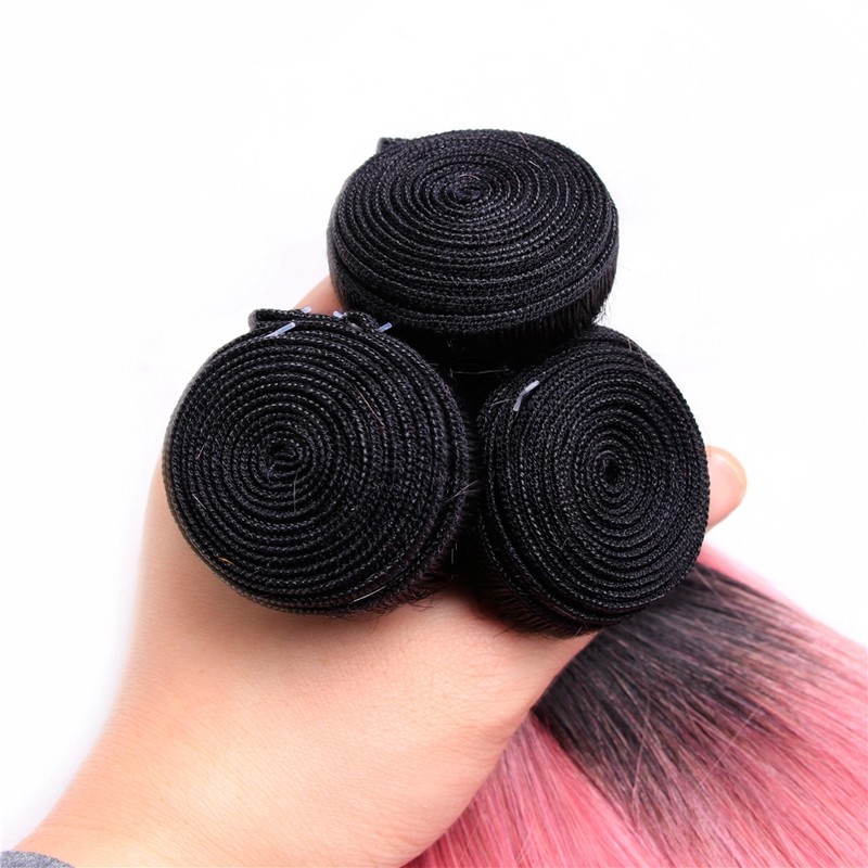 #T1B/Pink Straight Remy Human Hair Bundles Sew In Weave Bundles Brazilian Bundle Deals