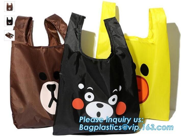 Recycled Foldable Nylon Polyester Tote Bag with logos polyester shopping bag Custom advertising handle non woven bag PAC