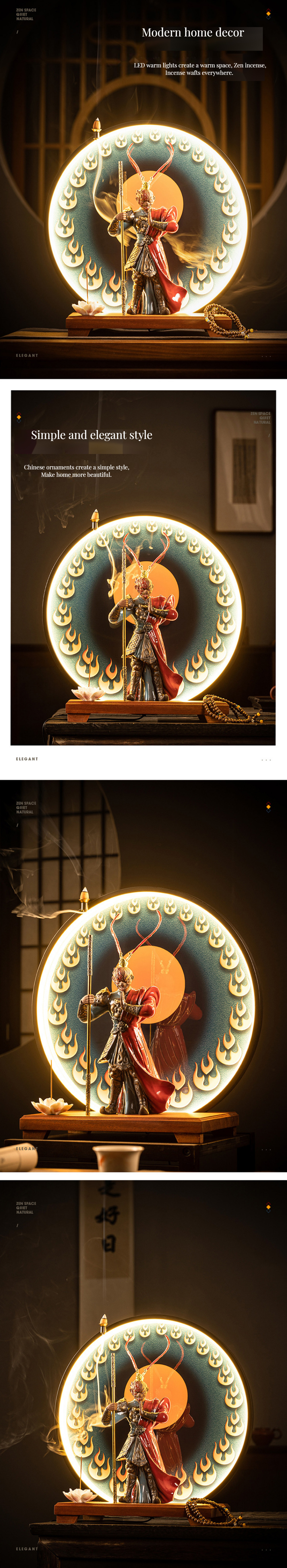 Indoor Decor Sculpture Electric Incense Burner with LED Light and Customized Color
