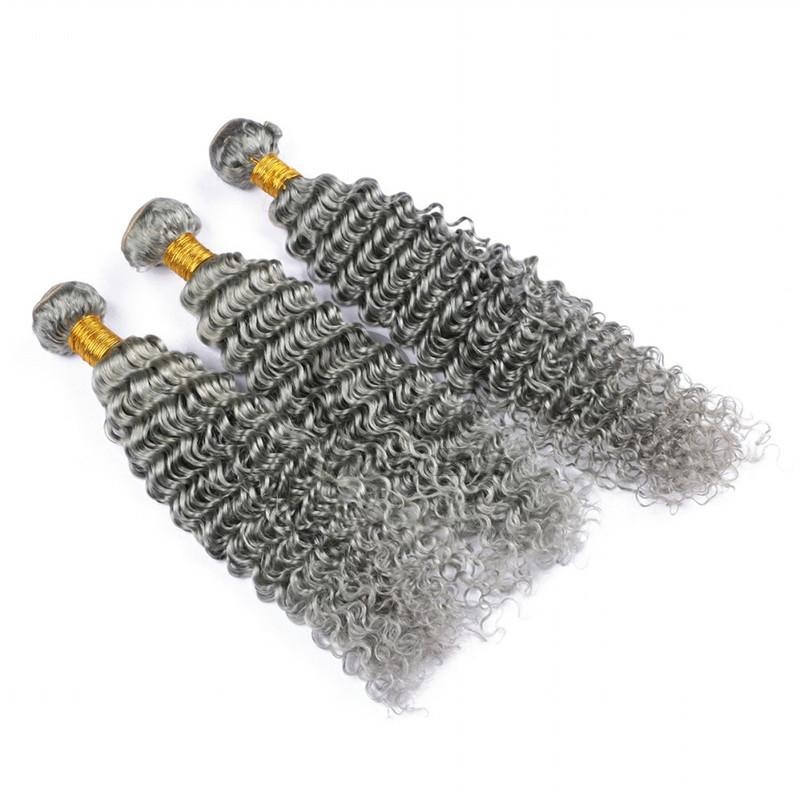 Grey Deep Wave Remy Human Hair Bundles Sew In Weave Bundles Brazilian Bundle Deals