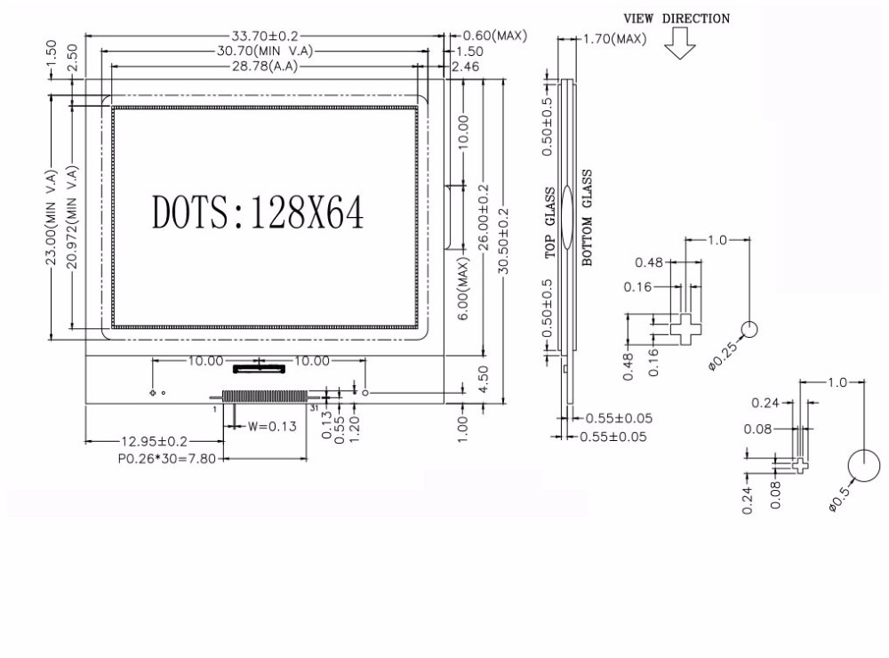 COG FSTN Graphic LCD Display , 128x64 Dots STN LCD Module