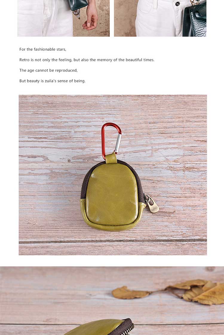 Unisex Daily Life Genuine Leather Mini Earphone Shell Keychain with Carabiner Hook