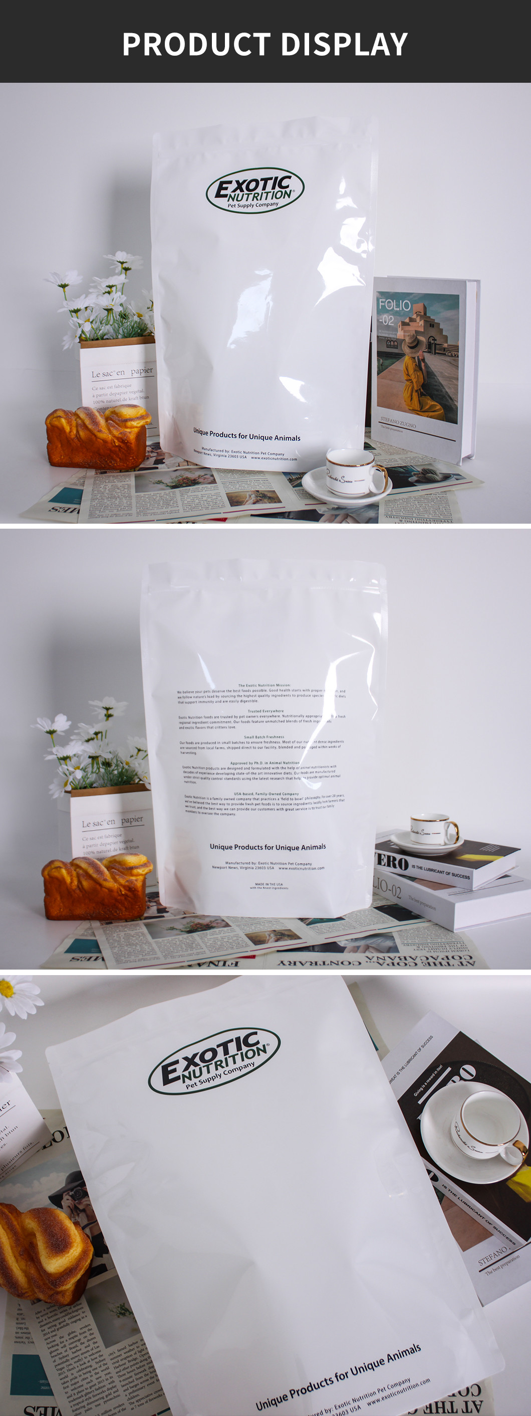 Laminated Plastic Pet Food Bag 1kg 2kg 3kg 20kgs For Animal Feed