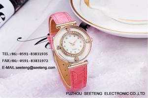 Quality Fashion design wrist watch with colorful pu leather strap and diamond inset dial for ladies wholesale