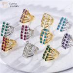 Opening Adjustable 14K Gold Plated Row Diamond Ring Crystal Zircon For Women Men