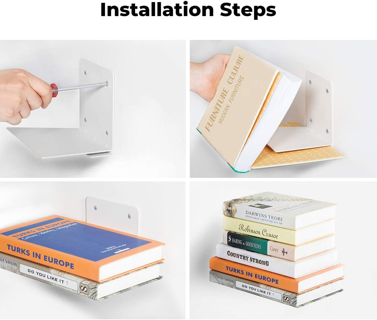 Detachable Metal Floating Bookshelf for Home Library Heavy Duty and Modern Design