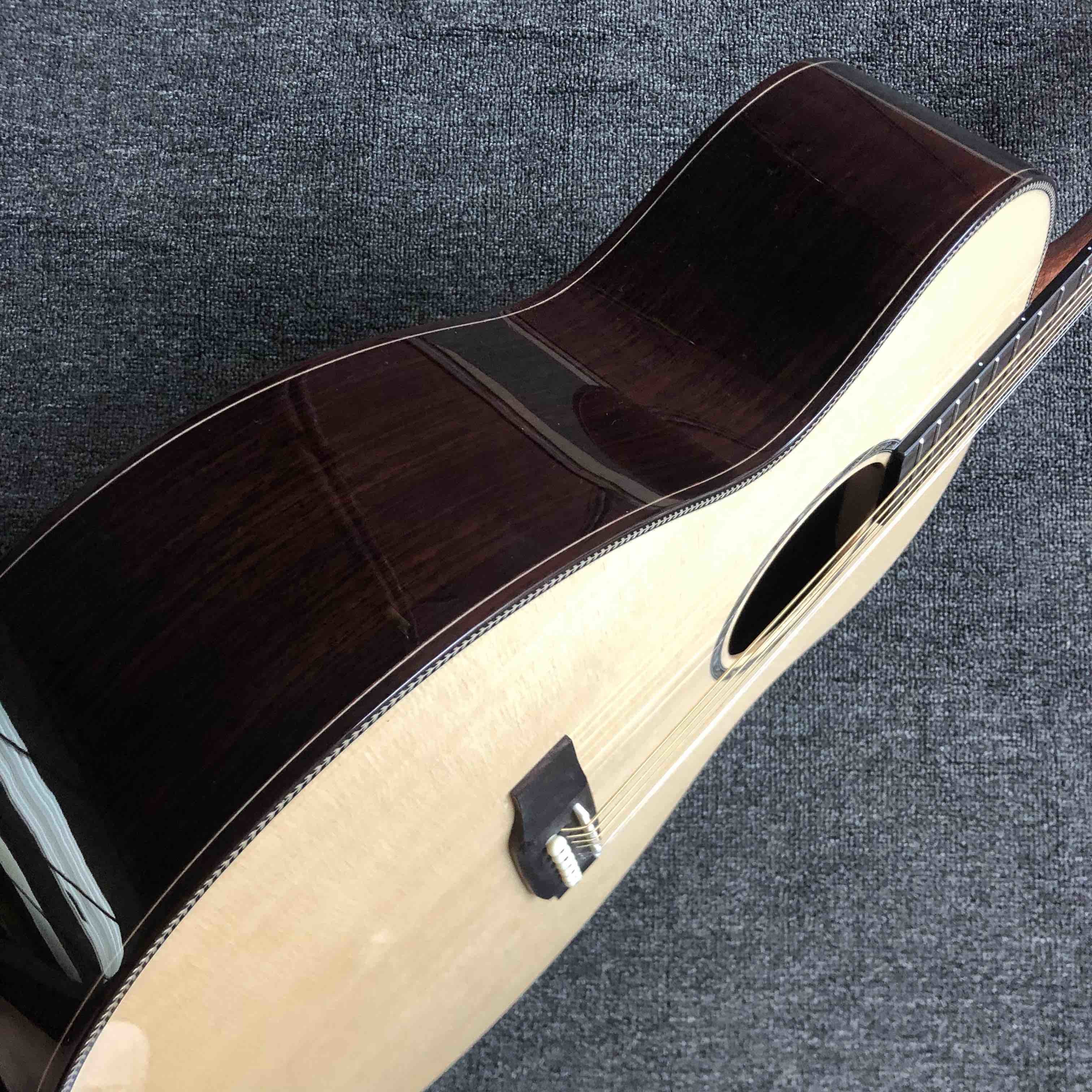 Custom AAAA All Solid Spruce Wood OM Style Body Ebony Fingerboard Fishbone Binding Acoustic Guitar