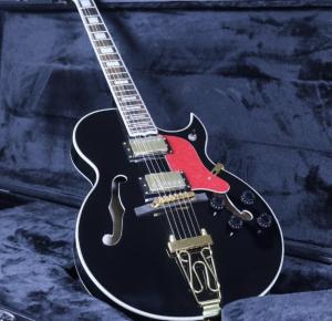 Quality Top Quality Stock Full Hollow Body 41'' Electric Guitar Small Gold Hardware Black Color wholesale