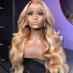 Quality Highlight Honey 613 Blonde Wig 13x4 Hd Lace Front Virgin Hair 180% Density wholesale