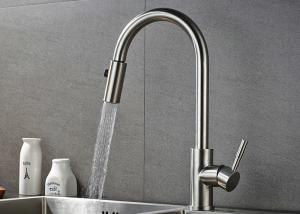 Quality Pull Down Flexible Brushed Nickel Kitchen Faucet 10 - 90 Degree Working Temp ROVATE wholesale