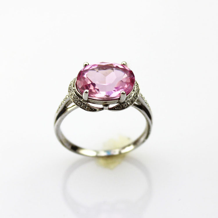 Women Jewelry 925 Silver 9mmx11mm Oval Pink Cubic Zircon Ring(R128)