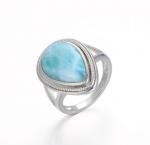 Natural Cabochon Larimar Silver Jewelry Gemstone Ring 925 Solid Sterling Silver