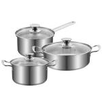 Good Quality 3 Pcs Cookware Pot Silver Cooking Pot Set Stainless Steel Pots And