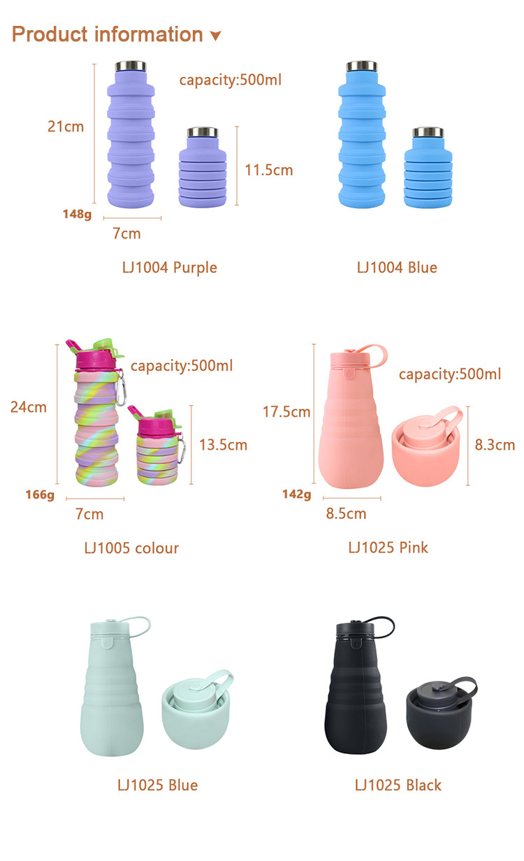 OEM ODM Silicone Water Bottle Soft Foldable 500Ml For Running