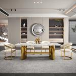 Light Luxury Stainless Steel Marble Dining Table Set Non-Folding