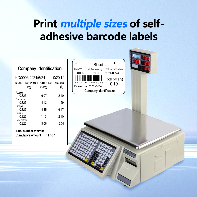 SHW-TMC 30kg Bar Code Printing Table Scale with AC/DC Power Supply and Maximum Range