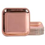 Square Rose Gold Disposable Dinner Plates For Wedding Anniversary