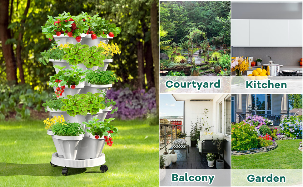 Stackable Planter, Vertical Garden Planter, Strawberry Planter, Indoor/Outdoor, 5 Tier Garden Tower, Herb Plant