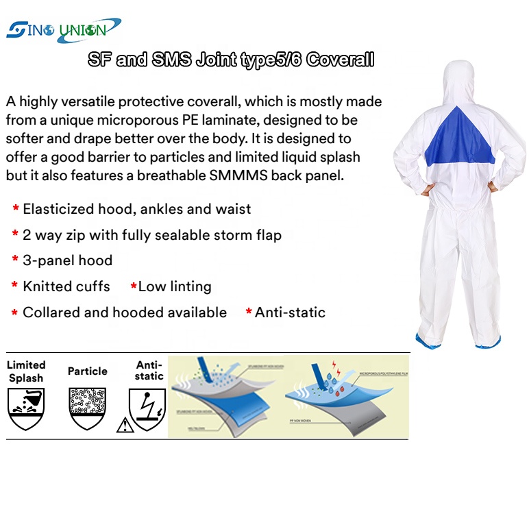 Microporous Sms Back Panel Disposable Waterproof Coverall For Car Washing
