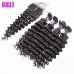 Deep Wave Peruvian Hair Bundles , Peruvian Hair Bundles With Closure 12a