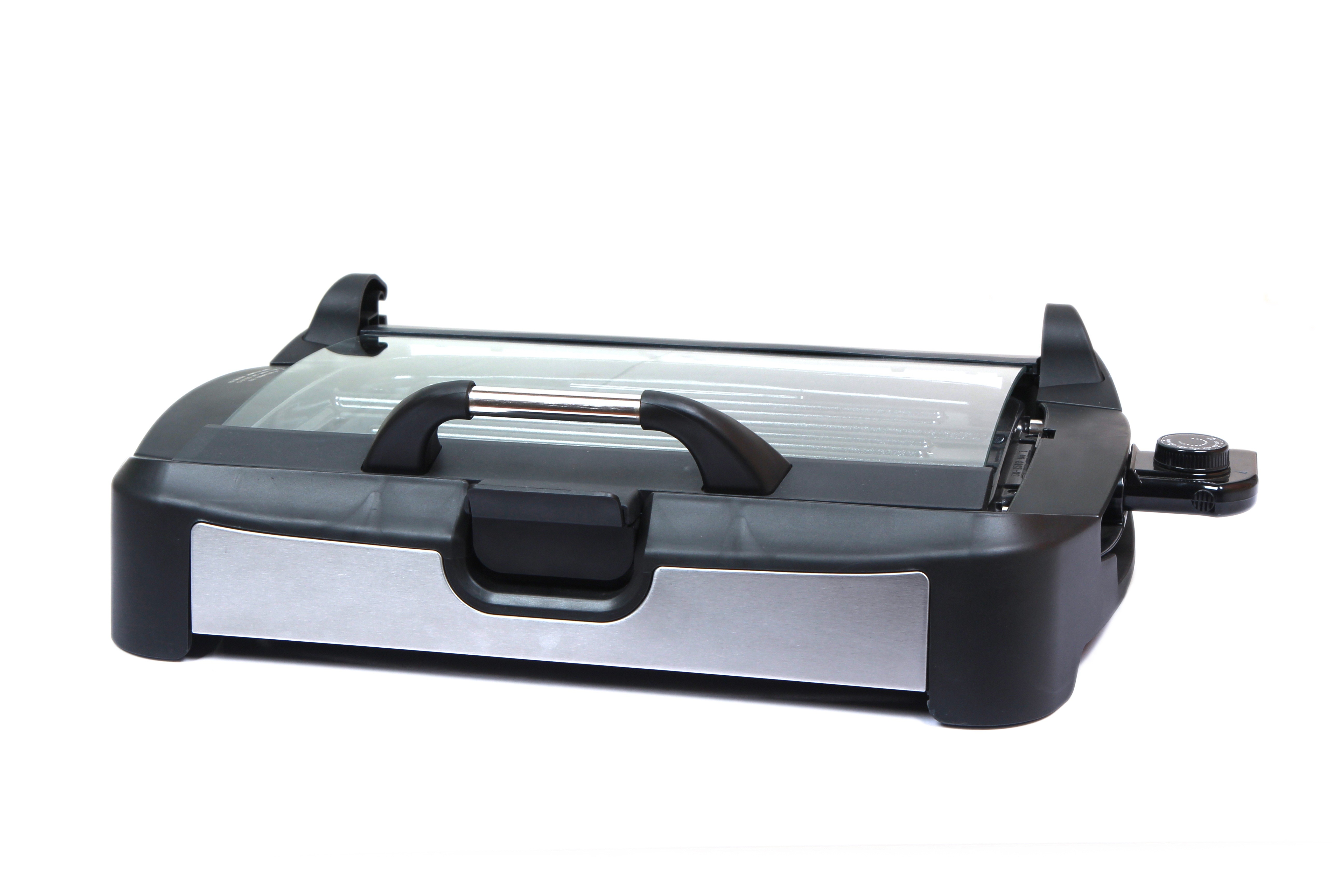 3 In 1 Electric Frying Pan With Cool Touch Handles, reversible table grill with glass lid, detachable plates