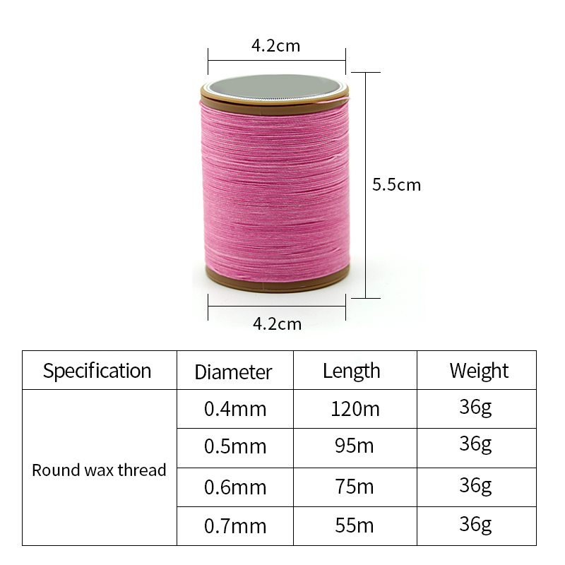 Red Kangfa Boho Leathercraft Thread 0.35-0.8mm for Sewing Round Waxed Genuine Needles