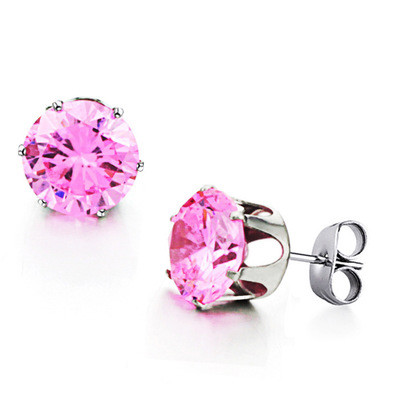 Wholesale Stainless Steel Round Clear Cubic Zirconia Stud Earrings Women