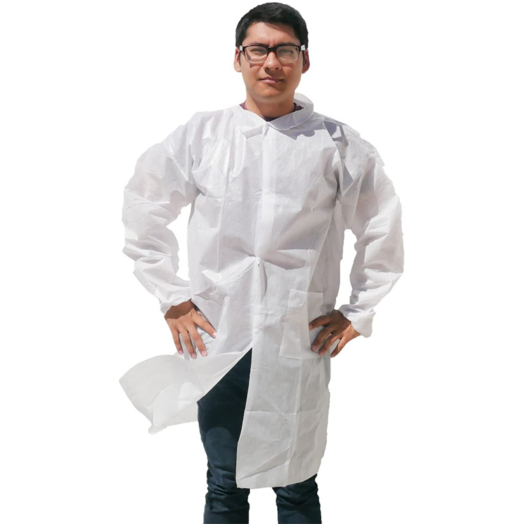 S&J OEM Wholesale Nonwoven White Medical PP Cheap Disposable Surgery Lab Coats with Pockets