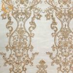 Polyester Gold Beaded Embroidery Lace Fabric For Home Textile