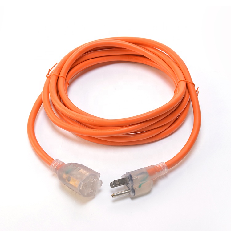 End Type / 15ft Heavy Duty Power Cord In 3 Prong16 SJTW AWG On Outdoor Belllights With Nema-15 Orange Plug For Extension cords