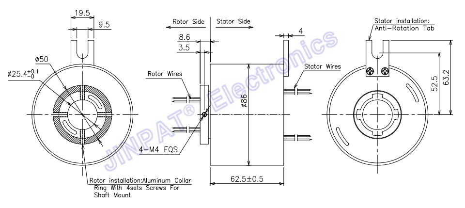 12 Circuits Customized Slip Ring 240VAC IP54