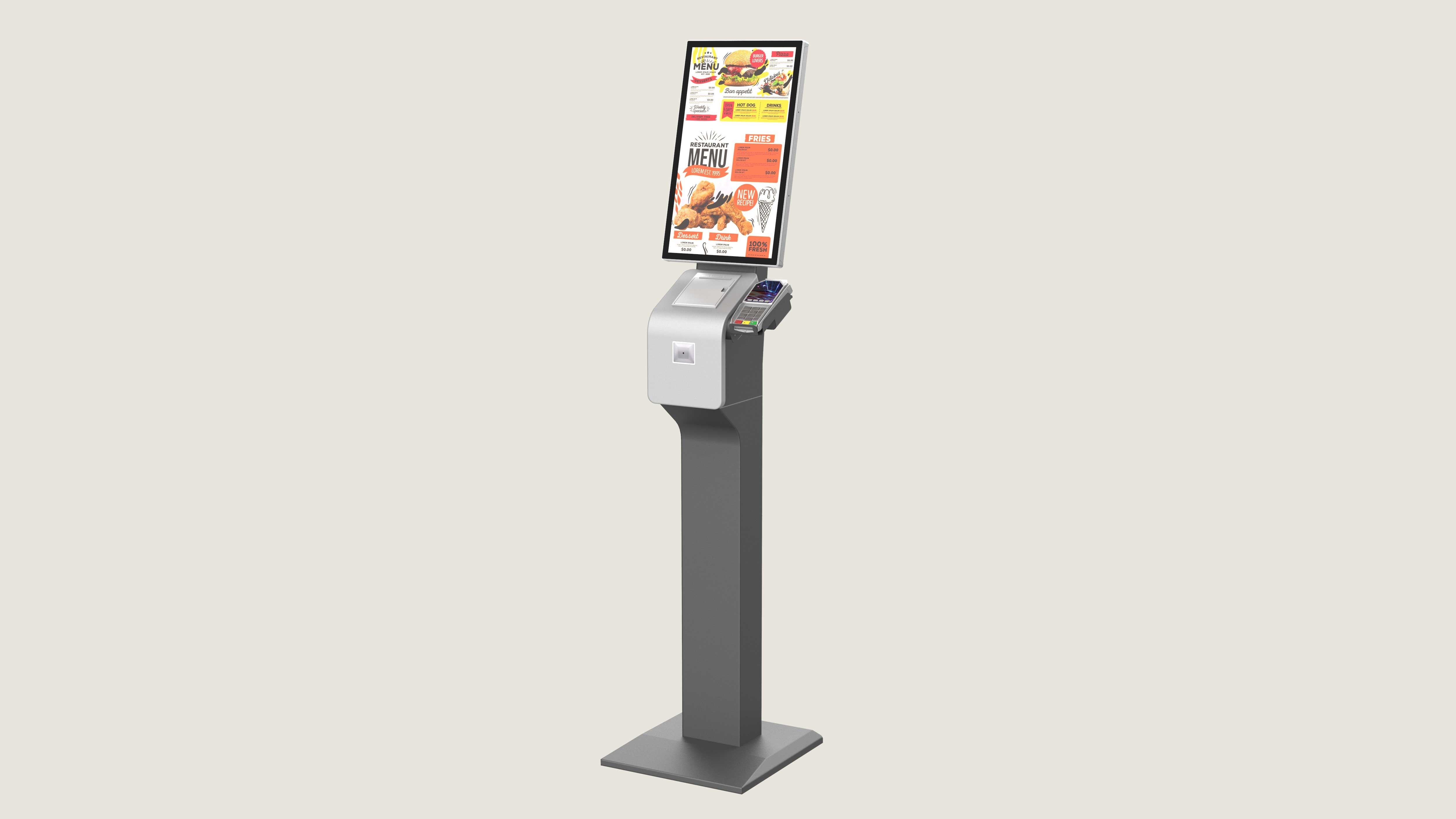 15.6 Inch Touch Screen Self Service Kiosk With POS Payment QR Scanner For Food Ordering